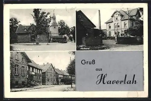 AK Haverlah über Ringelheim, Molkerei, Schule und Kirche, Dorfstrasse