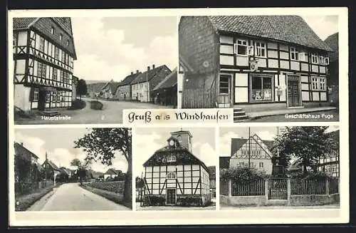 AK Windhausen / Harz, Geschäftshaus Fuge, Kirche, Hauptstrasse