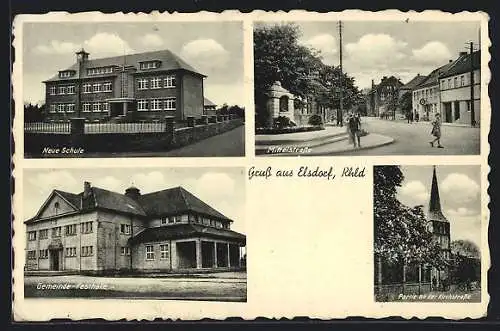 AK Elsdorf /Rhld., Mittelstrasse, Gemeinde-Festhalle, Partie an der Kirchstrasse