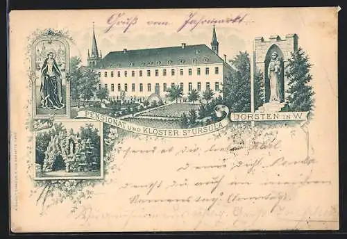 Lithographie Dorsten i. W., Pensionat und Kloster St. Ursula, Bildnis der Heiligen