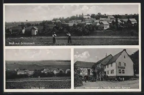 AK Schnorbach, Gasthaus-Handlung A. Spengler, Unteres Dorf, Gesamtansicht
