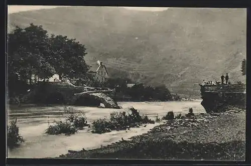 AK Altenahr, eingestürtzte Brücke durch das Hochwasser 1910