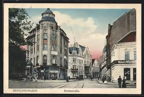 AK Recklinghausen, Breitestrasse mit Kaiser-Cafe