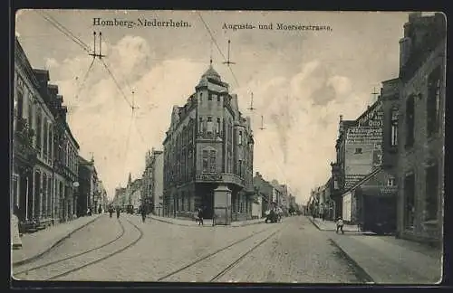 AK Homberg /Niederrhein, Augusta- und Moerserstrasse mit Gasthaus Central-Hof