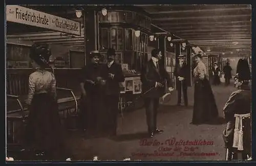 AK Berlin, Bahnhof Friedrichstrasse, Fahrgäste auf dem Bahnhof der Untergrundbahn