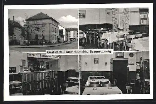 AK Braunschweig, Gaststätte Lämmchenteich F. Hagemann, Limbeker Strasse 36, mit Innenansichten