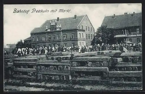 AK Preekuln, Blick auf Bahnhof und Markt