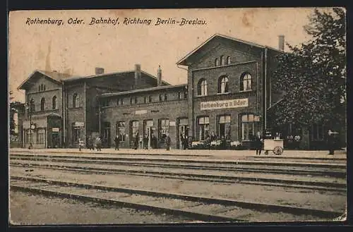 AK Rothenburg /Oder, Bahnhof Richtung Berlin-Breslau