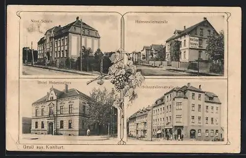 AK Kohlfurt, Hotel Hohenzollern, Hohenzollernstrasse mit Möbelwarenhandlung, Neue Schule
