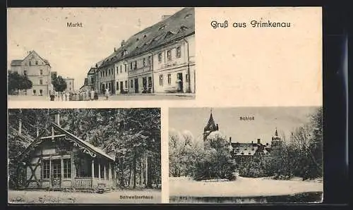 AK Primkenau, Markt, Schweizerhaus, Schloss