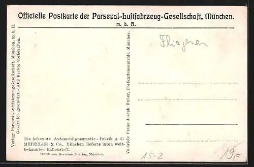 AK München, Luftschiff Parseval über der Stadt, Porträt Parseval