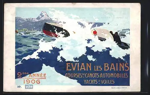 Künstler-AK Evian les Bains, Courses de Canots Automobiles Yachts a Voiles, Jugendstil, 1906