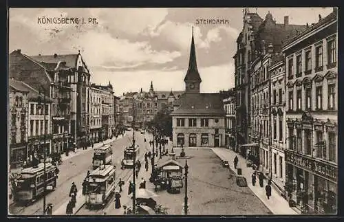 AK Königsberg i. Pr., Steindamm mit Strassenbahn