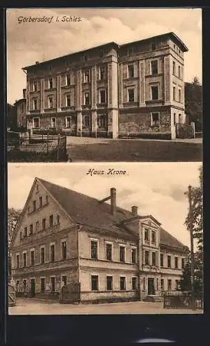 AK Görbersdorf i. Schles., Haus Krone mit Strassenpartie