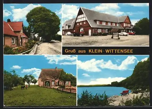 AK Klein-Wittensee, Hotel Wolfskrug, Strassenpartie mit Spar-Geschäft, Uferpartie