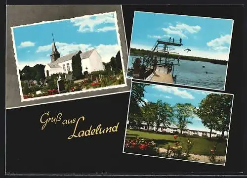 AK Ladelund /Nordfriesland, Kirche, Schwimmbad, Ortspartie