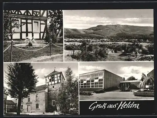 AK Heldra, Gebäudeansicht, Kirche, Brunnen