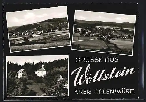 AK Wöllstein /Kreis Aalen /Württ., Teilansicht, Kapelle, Ortspartie