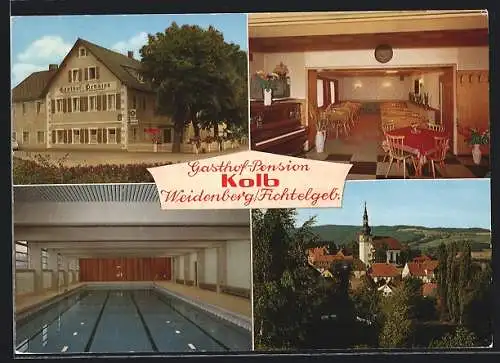 AK Weidenberg /Fichtelgebirge, Gasthof-Pension Kolb, Innenansichten Gastraum und Schwimmbad