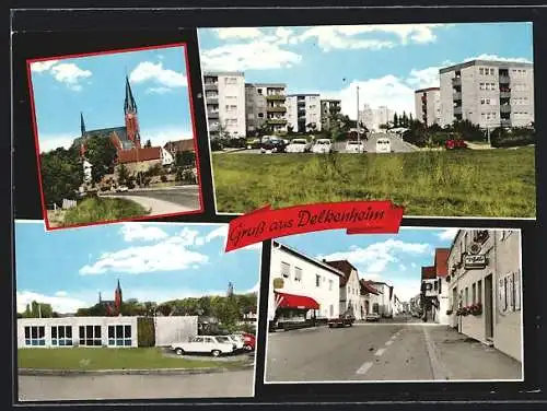 AK Delkenheim, Strassenpartie mit Gasthaus, Kirche, Ortspartie