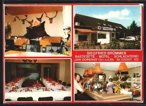 AK Dorstadt, Raststätte-Motel-Schlachterei Siegfried Brümmer mit Innenansichten