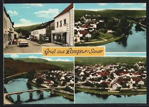 AK Langsur /Sauer, Spar-Markt, Brücke, Ortsansicht aus der Vogelschau