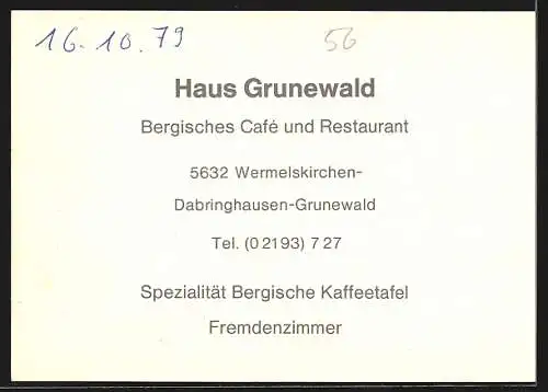 AK Dabringhausen-Grunewald, Cafe und Restaurant Haus Grunewald