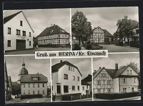 AK Herda /Kr. Eisenach, Feuerwehrgerätehaus, Fritz-Erbe-Strasse, Konsum Marksuhler Strasse, Kinderkrippe, Rat der Gemeinde