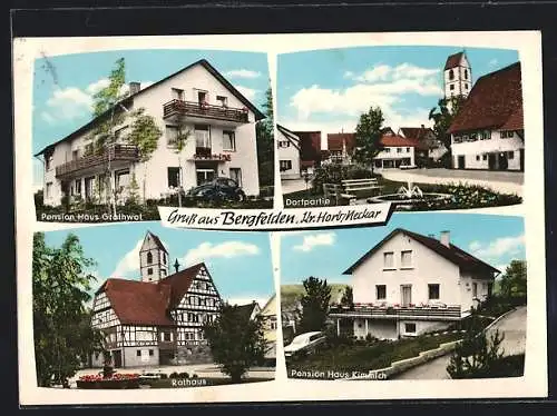 AK Bergfelden Kr. Horb /Neckar, Pension Haus Grathwol, Pension Haus Kimmich, Rathaus