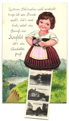 Leporello-AK Krefeld, Hauptbahnhof, Hafen mit Dampfer, Bismarckplatz