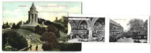 Leporello-AK Eisenach, Buschenschaftsdenkmal mit Wartburg, Eingang zur Burg, Lutherstube