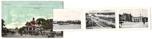 Leporello-AK Hamburg-St.Pauli, Fährhaus St. Pauli, Jungfernstieg, Hafen, Rathaus