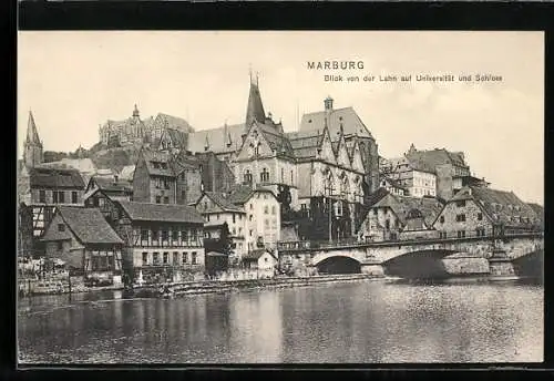 AK Marburg, Blick von der Lahn auf Universität und Schloss