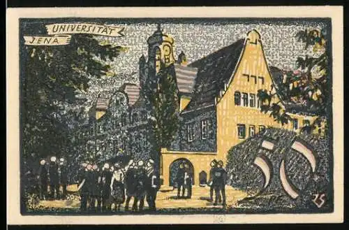 Notgeld Jena 1921, 50 Pfennig, Universität mit Studenten