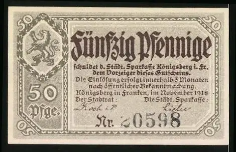Notgeld Königsberg 1918, 50 Pfennig, Unterschrift vom Stadtrat