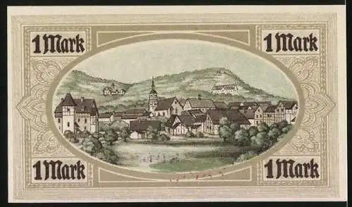 Notgeld Königsberg 1918, 1 Mark, Ortsansicht mit Kirche