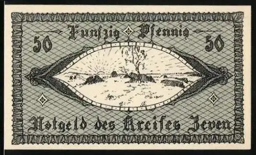 Notgeld Zeven 1920, 50 Pfennig, Sonnenaufgang, Ortspartie