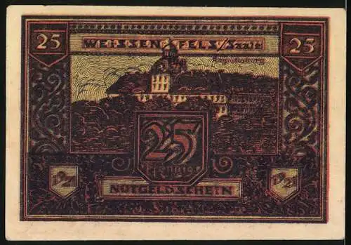 Notgeld Weissenfels 1921, 25 Pfennig, Burgtor, Handwerk und Industrie, Augustusburg
