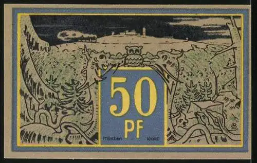 Notgeld Wernigerode 1921, 50 Pfennig, Harzquer u. Brockenbahn, Hexen