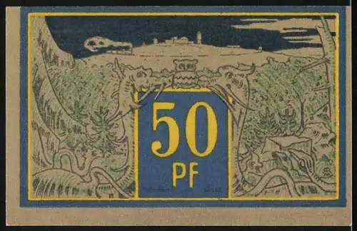 Notgeld Wernigerode 1921, 50 Pfennig, Hexen, Brockenbahn