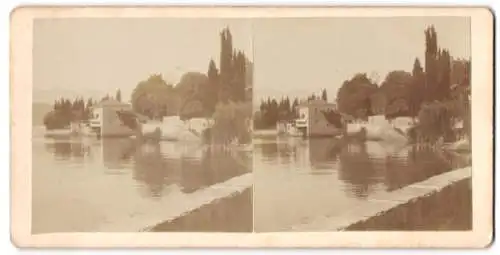 Stereo-Fotografie unbekannter Fotograf, Ansicht Tremezzo, Villa am Comosee, 1899