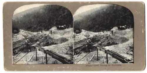 Stereo-Fotografie unbekannter Fotograf, Ansicht Australien, Placer Gold Mining Australia, Lichtdruck