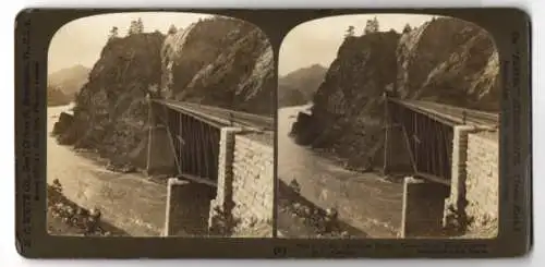 Stereo-Fotografie H. C. White Co., North Bennington, Ansicht Lytton, Cantilever Bridge, Cisco, Fraser River