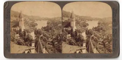 Stereo-Fotografie Underwood & Underwood, New York, Ansicht Thun, Blick vom Schloss auf den Ort