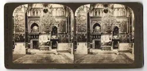 Stereo-Fotografie H. C. White Co., North Bennington, Ansicht Jerusalem, Innenansicht der prachtvollen Armenischen Kirche
