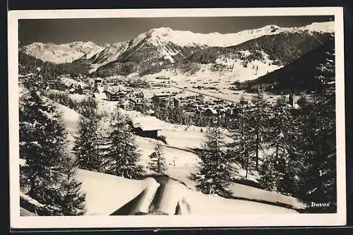 AK Davos, Ortsansicht aus der Vogelschau