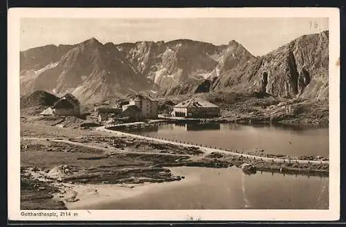 AK Gotthardhospiz, Ortsansicht aus der Vogelschau