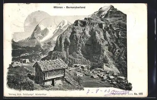 AK Mürren, Ortsansicht aus der Vogelschau