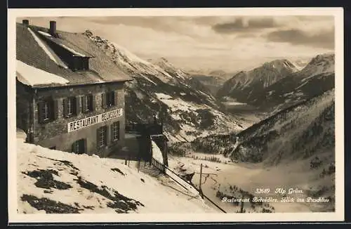 AK Alp Grüm, Restaurant Belvedere, Blick ins Puschlav