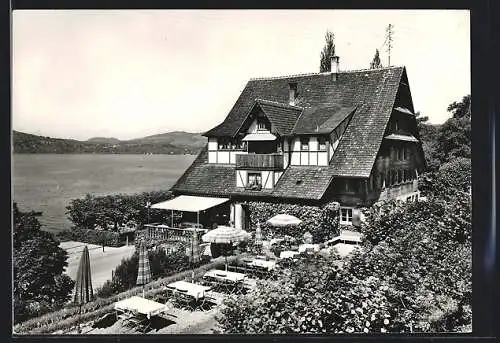 AK Walchwil am Zugersee, Gasthaus Engel mit Terrasse